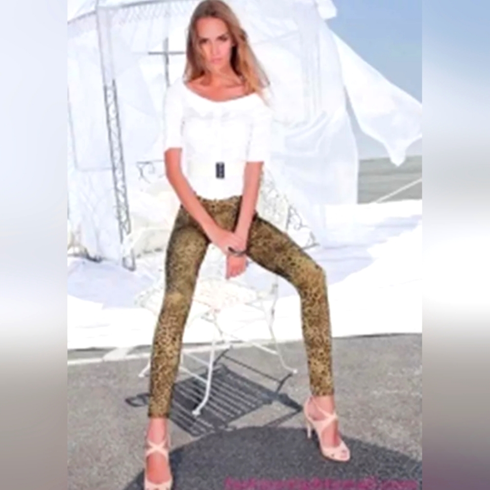 Women's sexy satin leopard leggings size medium/ large